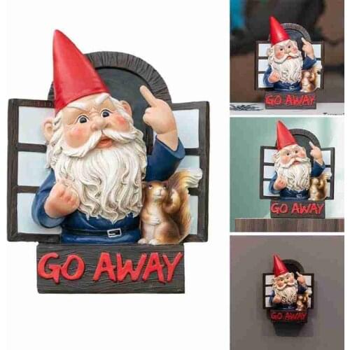 Rude Gnome Squirrel Figurine Go Away Hanging Ornament Fairy Garden Statue Resin Craft for Home Wall Decorations Tree Hugger