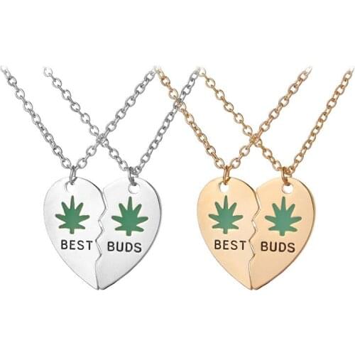 2PCS/SET New Style Broken Heart 2 Parts "best buds" Pendant Necklace Best Friend Leaf Necklace For Girl Gift