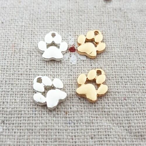 30 Pieces/Lot 9mm*11mm Gold Color Or Shiny Silver Color Diy Charms Cute Dog Paw Charms For Jewelry Making
