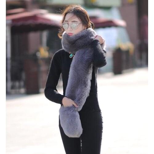 Popular long faux fur scarf with pockets (black, white, purple, grey) color 175cm fashion long faux fur scarves
