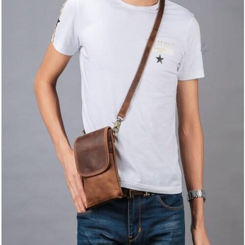Genuine Leather Waist Bag Men Leather Fanny Packs Vintage Sling Shoulder Bags Mens Travel Belt Messenger Bag