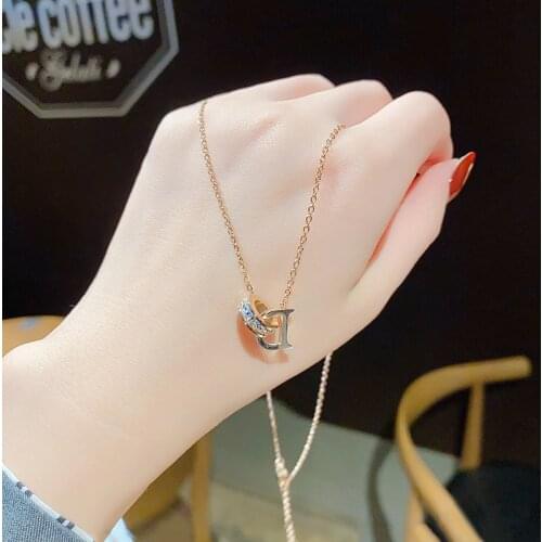 Simple Elegant Cute Letter D Gem Pendant Neckalces For Women Fashion Jewelry Accessories Party Gift 2021 New