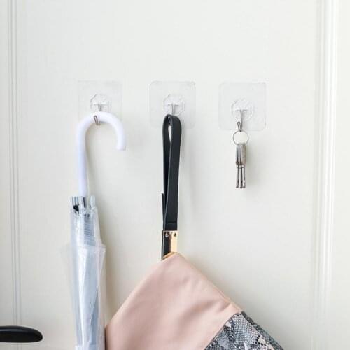 Self Adhesive Hooks Wall Door Plastic Strong Sticky Sucker Holder Removable For Kitchen Bedroom Bathroom Hook Supplies