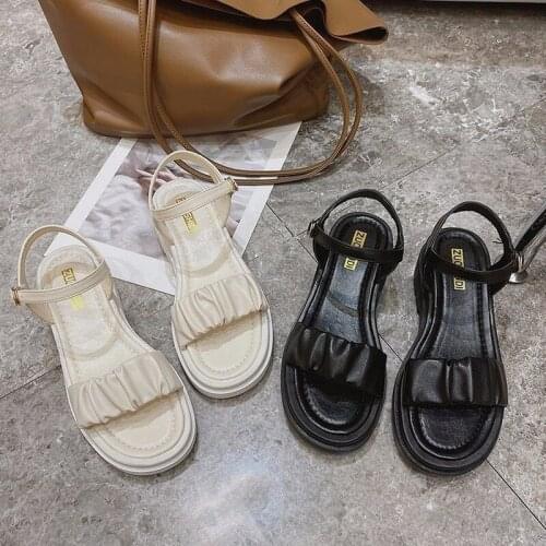 Muffin platform medium heel Roman sandals women 2021 summer new woman shoes pure color casual shoe female A086