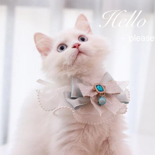 Bling Glittery Pearl Cat Neck Strap Collar Organza Decoration Bows Bowtie Bandana for Puppy Kitten Lead Choker Yorkshire Shihtzu