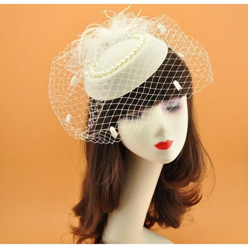 New Attractive special women royal beige fascinators hats elegant ladies wedding occasion feather fedora hats party headwear