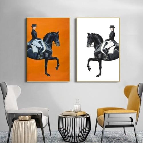 Modern HD Printmaking Art Wall Canvas Woman Riding a Horse Nordic Luxury Home Living Room Decoration Frameless Poster Picture
