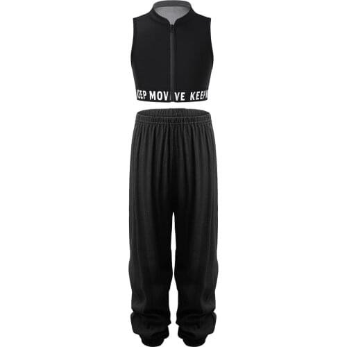Kids Girls Dance Outfits Sport Vest Pants Hip Hop Clothes Soft Loose Dancing Sports Harem Pants for Girls Street Jazz Dance Wear
