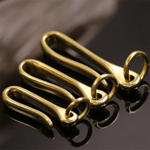 1pcs Solid Brass Belt U Hook Keychain Key Ring Wallet Fob Clip Retro Vintage Fish Hook with O ring 3 Sizes Available