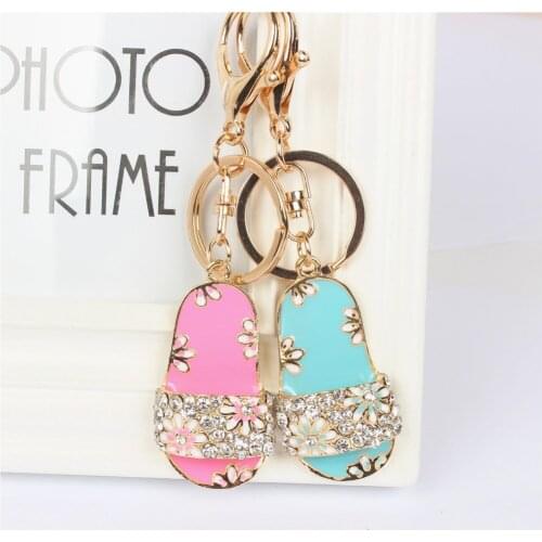 Flip-Flops Slipper Shoe Pendant Charm Rhinestone Crystal Keyring Key Chain for Purse Bag Carkey Wedding Girl Lover Gift