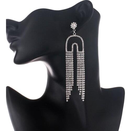 YFJEWE Long Tassel geometry Crystal Drop Earrings Silver Color Rhinestone Dangle Earrings for Women Party Wedding Jewelry E679