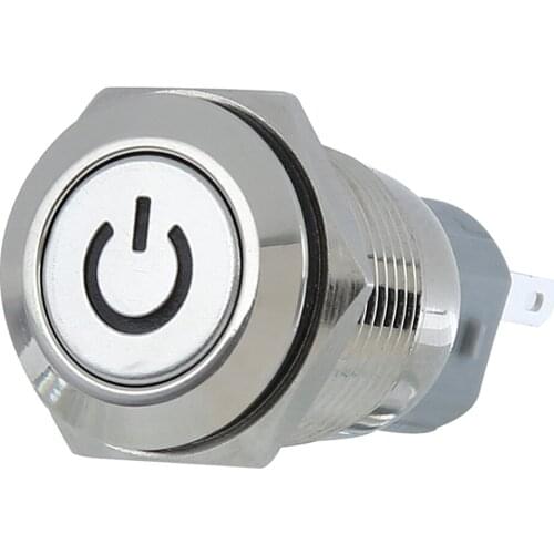 Latching Push Button Switch ON/OFF Green Stainless Steel Shell with Blue LED Ring Suitable for 16mm/4.57'' Mounting Hole