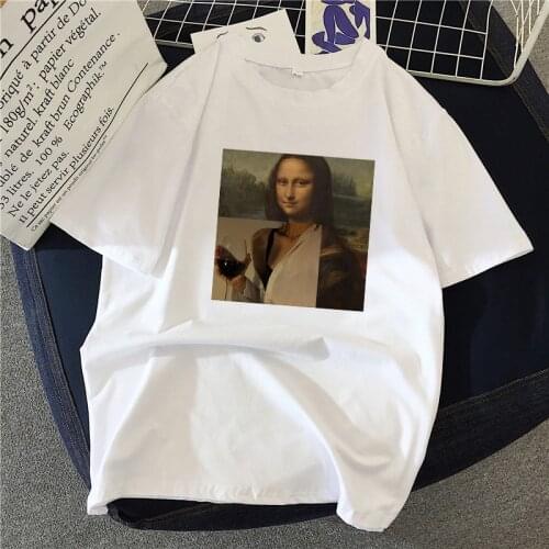 Women spoof Mona Lisa Printed T Shirts Women Aesthetics funny Tshirts Casual Short Sleeves Tops t-shirt Female streetclothing