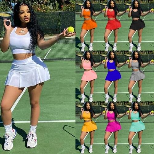 Women Two Piece Suit Set Sexy Crop Top Folds Short Skirts Matching Sets Club Two Piece Outfits 2021 Summer Ladies Sports Suit