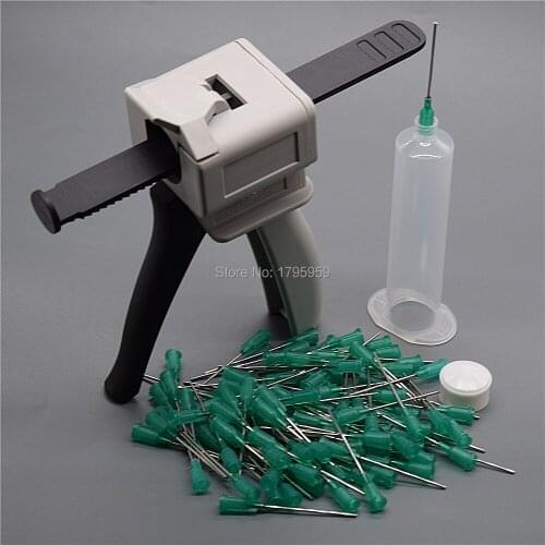 100pcs 18G Blunt Dispensing Needle Tip with 30ml Manual Glue Gun UV Adhesive Caulking Gun and 30cc Glue Dispenser Syringe Barrel