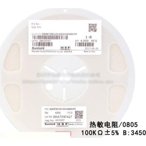 100pcs/lot 0805 SMD Thermal Resistor 10KΩ ±5% B:3450 SDNT2012X103J3450HTF Thermistor
