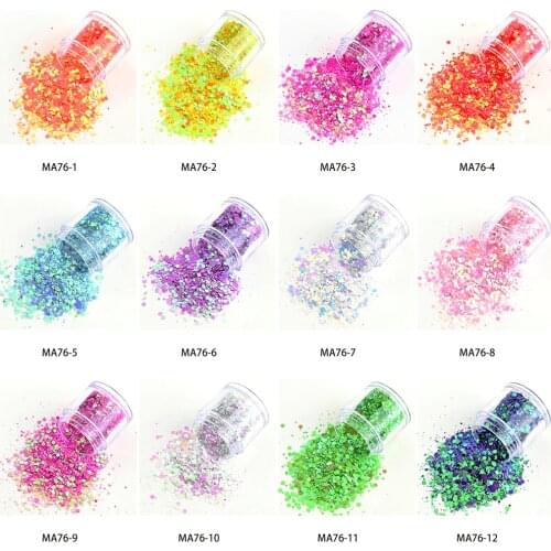 12Jars (10g Jar) Chunky to Fine Opal Glitter 1mm-3mm Chunky White glitter Color- change Glitter, Cosmetic Glitter Nail Glitter
