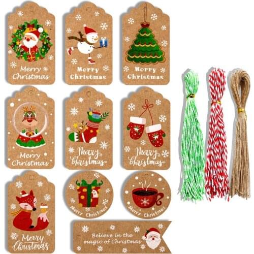 150Sets Christmas Kraft Paper Tags Santa Claus Deer Xmas Party Gift Tags DIY Holiday Present Packaging Hang Tag Label Cards