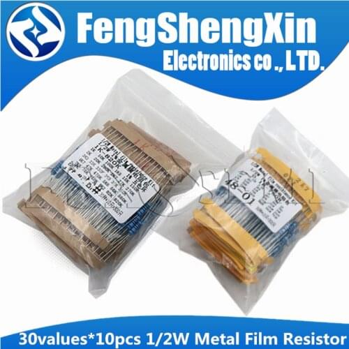 30values*10pcs=300pcs 1/2W Resistance 1% 0.5W Metal Film Resistor Assortment Kit( 0.1R~750R ohm) (1k~820K)