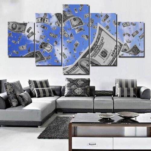 Prints Artwork Canvas 5 Pieces/Pcs Money Clouds Frames Painting Modular Cheap Pictures HD Wall Art For Living Room Home Decor