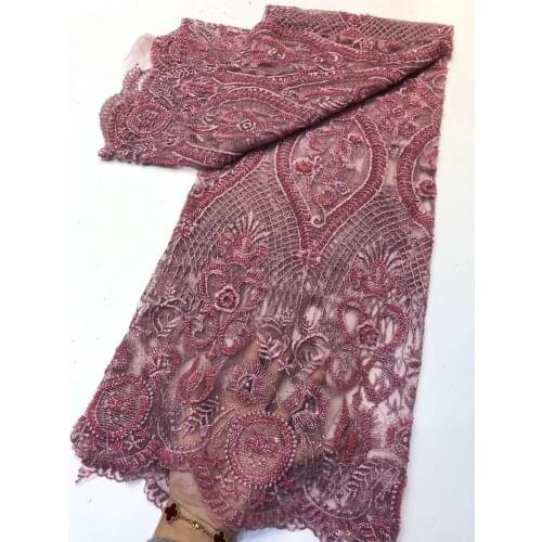 5yards/pc) High grade beaded African French net lace with detailed and delicate embroidery for party dress FXZ018