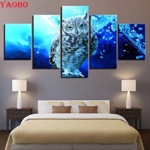 5D Full Square Round Drill Diy Diamond Painting Cross Stitch 5 Pieces Blue Owl Animal Diamond Embroidery Diamond Mosaic crafts
