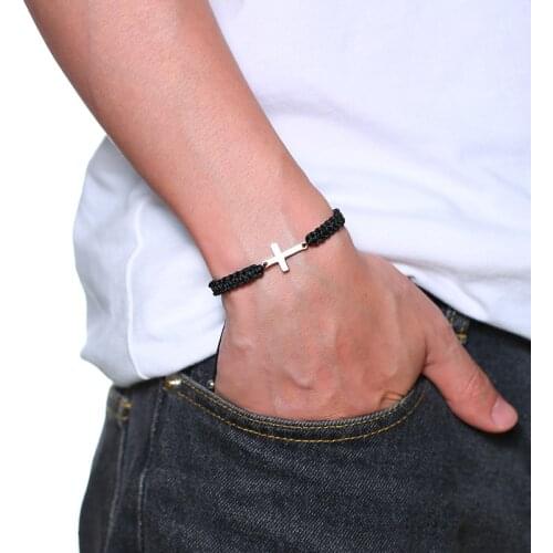 Basic Cross Charm Bracelets for Men Women Jewelry Handmade Braided Lucky Knot Rope Chain Length Adjustable