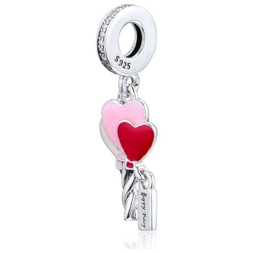 Free Shipping Heart Balloons Dangle Charm Sterling Silver Jewelry For European Bracelets Woman DIY Beads For Jewelry Making