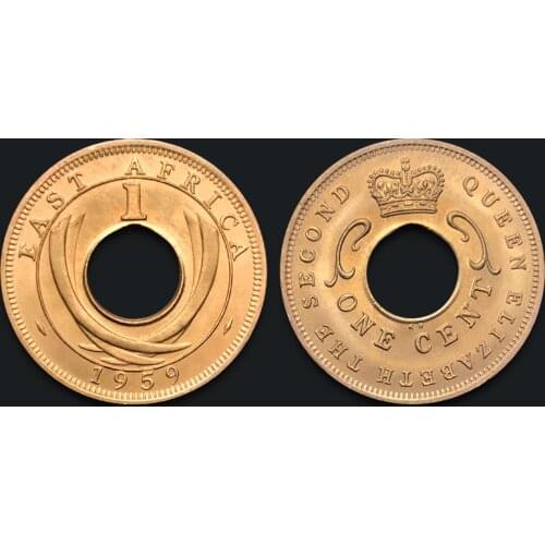 British East Africa 1 Cent Metric Copper Coin Crown 1959 Genuine Original Coins 100% Real Issuing Collection Coins Unc Africa
