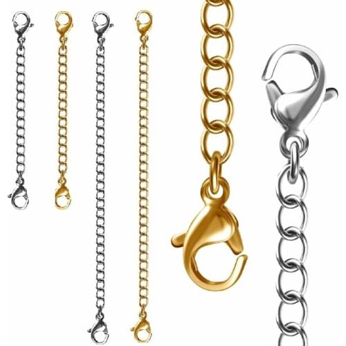 NEW Hot Stainless Steel Extender Chain Necklace Bracelet Lobster lock 3" or 6" Durable Gold Silver Black DIY Jewelry Accessories
