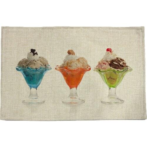 Cup ice cream pattern print linen placemat coasters disc pads bowl pad pot dining table mat coster heat insulation pad