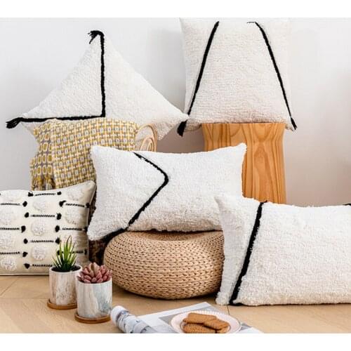 Cream White Tufting Pillow Case Nordic Geometric Back Support Cushion Cover Throw Pillowcase Decorative Minimalism Home Decor