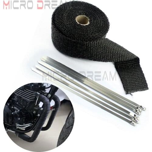Black Motorcycle Exhaust Header Heat Roll Wrap 5 meter Universal Muffler Pipe Wraps 2inch X 1/16inch X 16.4ft Protection