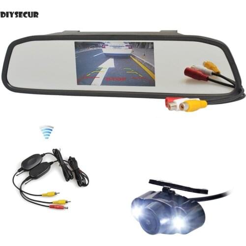 DIYSECUR Wireless 4.3 inch LCD Display Rear View Mirror Monitor Car Monitor LED Car Camera Parking Camera System