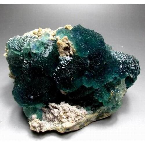 1618g Blue-Green Fluorite Cluster+Quartz on Matrix - crystals and stones healing Mineral specimen Home Decor feng shui