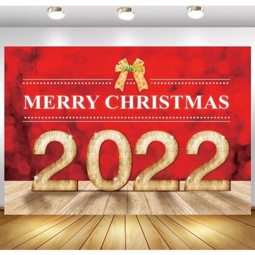Merry Christmas Happy New Year 2022 Photography Background Wood Floor Red Light Bokeh Kids Birthday Portrait Backdrop Newborn