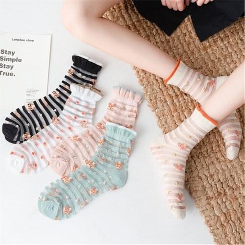 Hipster Harajuku Ankle Ladies Socks Women Fashion Transparent Stripe Short Female Summer Womens Socks Summer Black White Socks