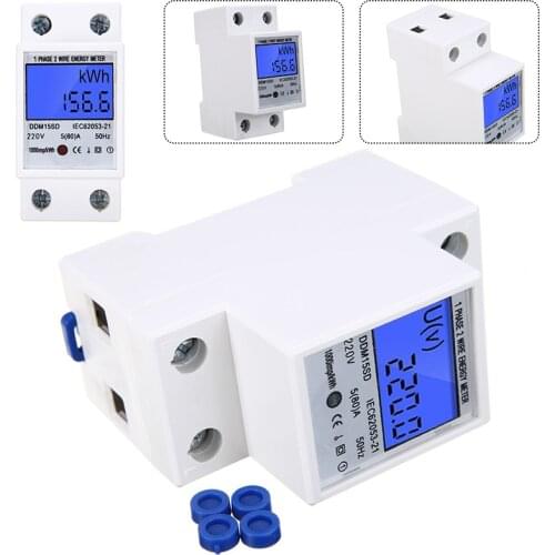 Din-rail Power Energy Meter 5-80A LCD Backlight Digital Display Single Phase Electronic Energy KWh Meter Voltmeter Ammeter Volt