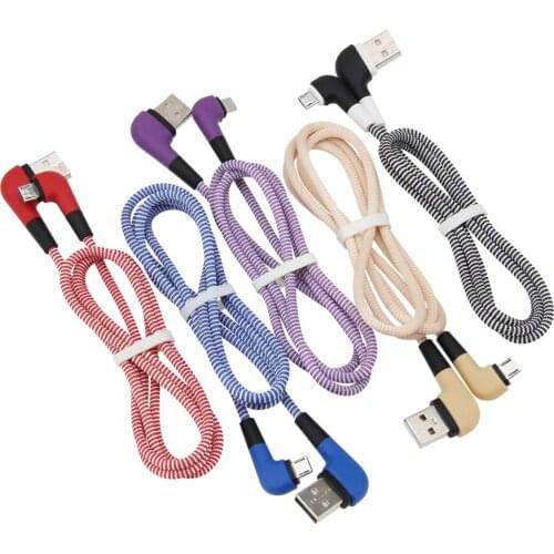 90 Degree Elbow Data Cable Fast Charger USB Cord for Iphone 8 Micro USB Type C for Samsung S7 Xiaomi Redmi 300pcs/lot