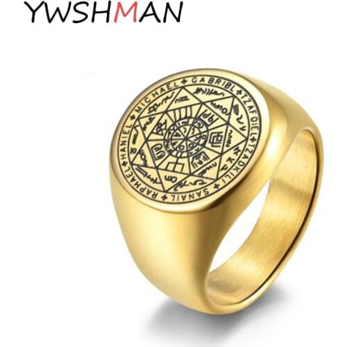 The Key of Solomon Rings Stainless Steel The Seal of the Seven Archangels Ring Amulet Male Jewelry