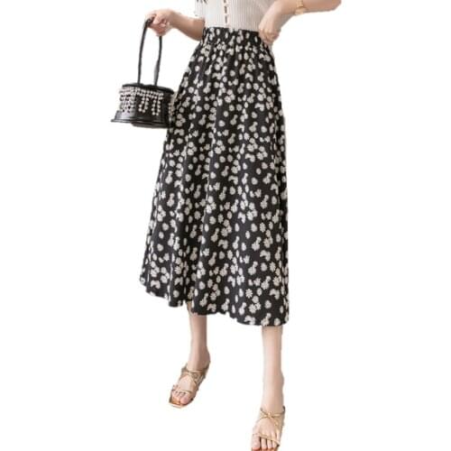 Summer chiffon long skirts womens high waist a line vintage Bohemia Floral Printed Women Maxi Beach Party Loose Flare Skirt