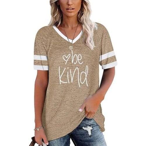Summer Letter Print Tshirt Womens Clothes Fashion V Neck Short Sleeve Casual Tee Shirt Female Vintage Plus Size Tops Ropa Mujer
