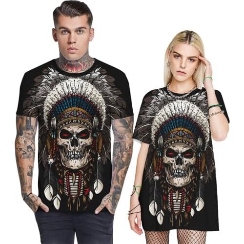 2021 Summer Women/Men 3d T-shirt Native Indian Evil Skull Eagle Feather Animal Print T shirt Female Male Tshirts Tops Euro Size