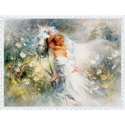 14/16/18/27/28 Needlework for Embroidery DIY DMC Flowers Girl and Horse Cross Stitch Kits Oil painting Home Decor Arts