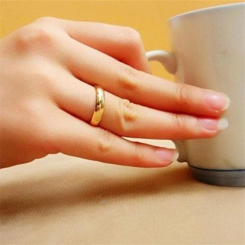 2 pcs/ Set Yellow Gold GP Promise Rings Set For Man Women Smooth Gold Couple Ring Anillo Bague Femme 24K Gold Wedding Jewelry