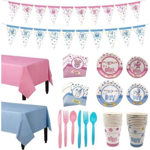 New Baby Shower Theme Party Disposable Tableware Set Pink Blue Plate Napkin Paper Cups Tablecloth Decor Boys Girls Kids Supplies