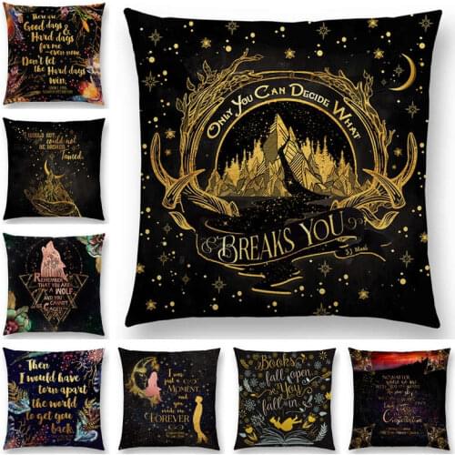 Newest Beautiful Language Black Golden Letters Cushion Cover Story Text Sofa Throw Pillowcase