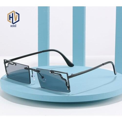 2021 New Square Metal Half Frame Trimming Sunglasses Women Retro Gradient Sun Glasses Unisex UV400