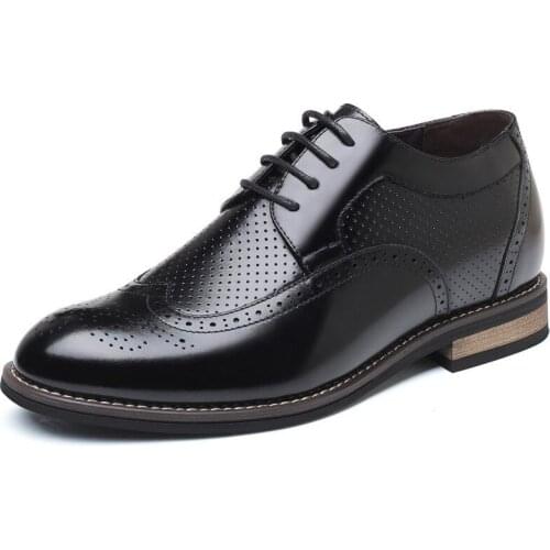 New Mens Summer Hollow Breathable Genuine Leather Height Increasing Elevator Dress Shoes Get Taller 6 CM