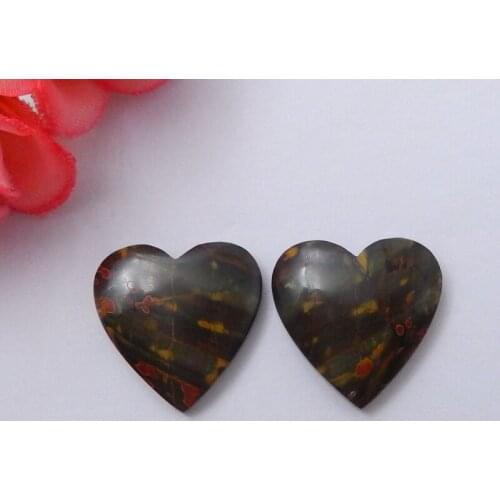 Charms Women Jewelry Earrings Cabochon pairs,Handmade Natural Multi-color Picasso Jasper heart shape Cabochon Bead20x20x4mm,5.8g